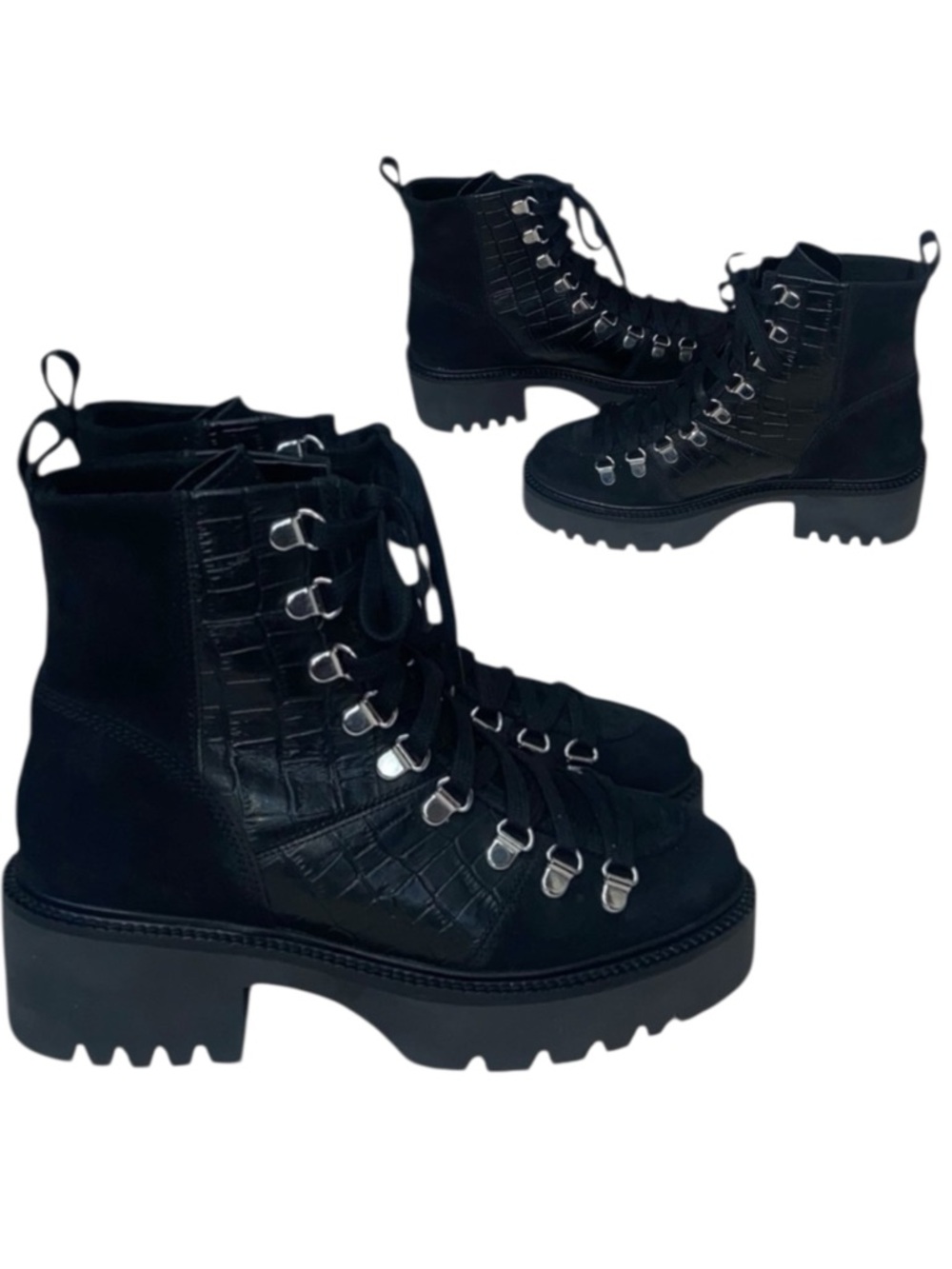 ASOS Alison Leather Platform Hiker Combat Croc Chunky Boots - US Size 6